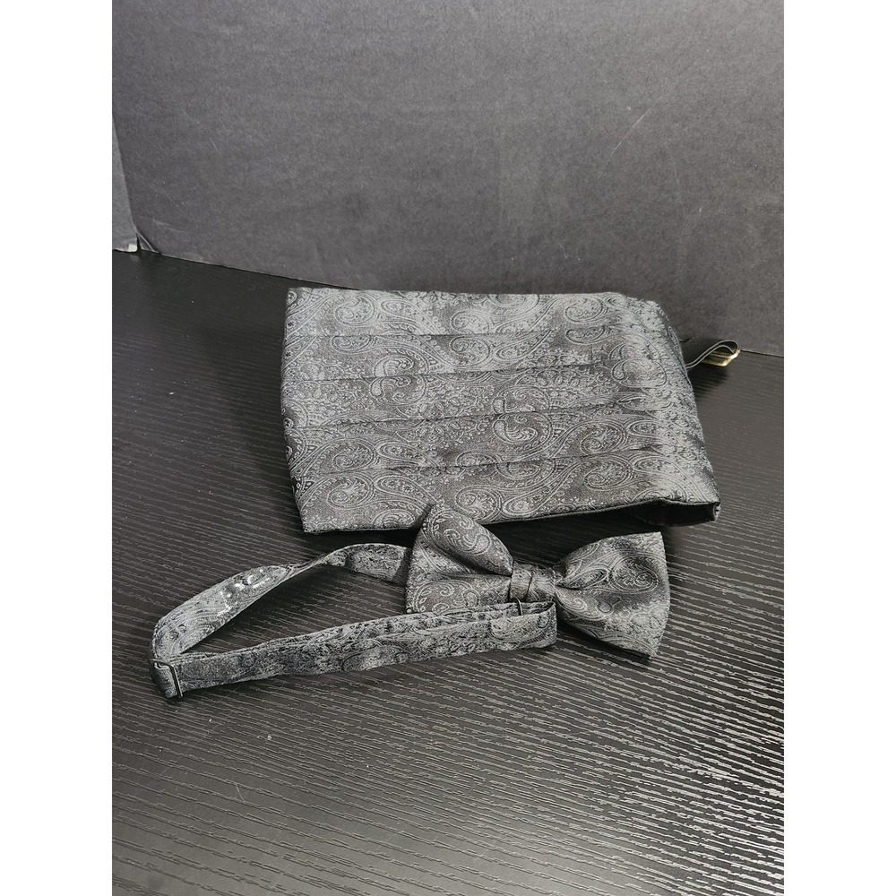 Mel Howard Paisley Black Cummerbund‎ & Bow Tie Set Tuxedo Formal Accessories